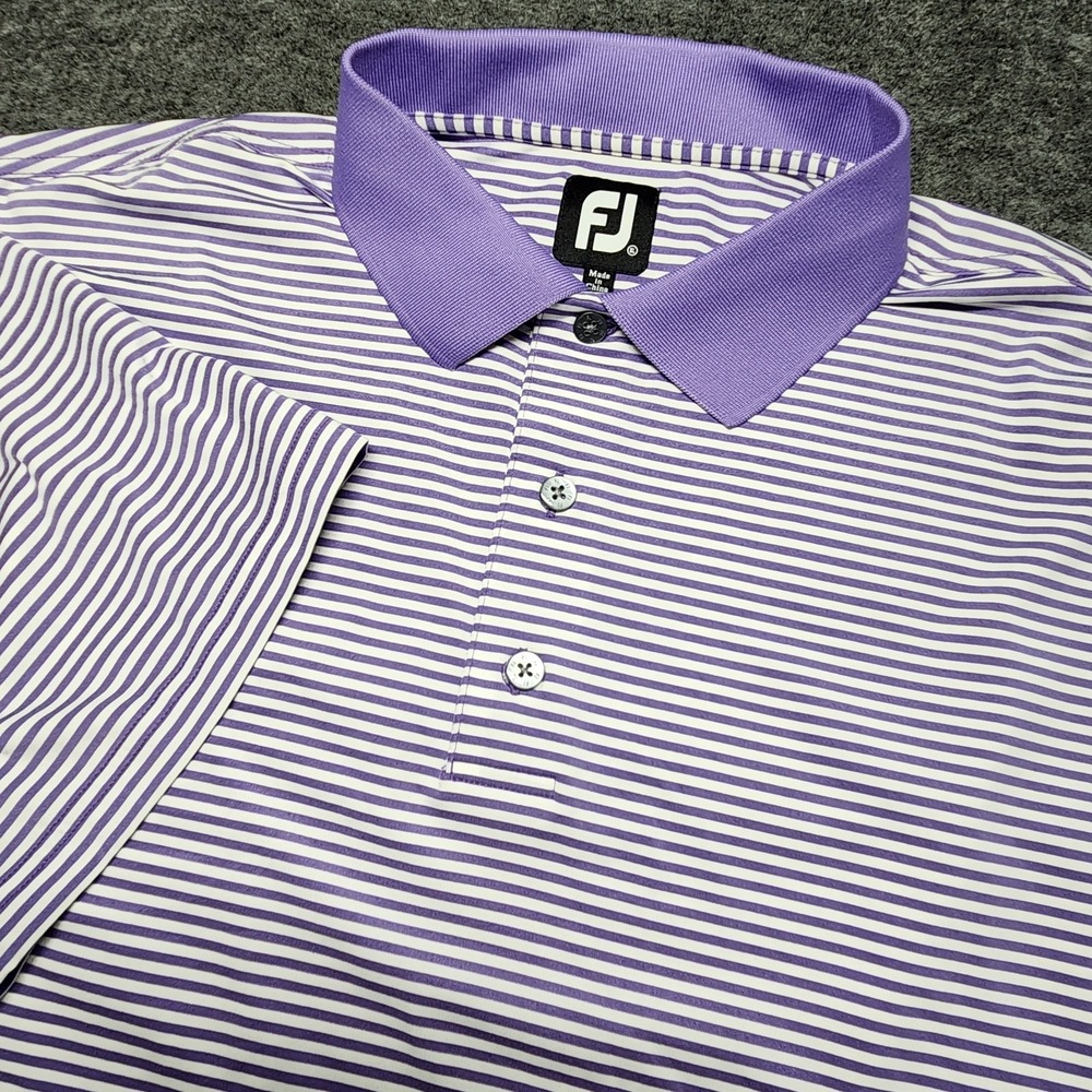 FootJoy Mens Golf Polo Shirt Purple White Horizontal Striped Golfing Stretch XL